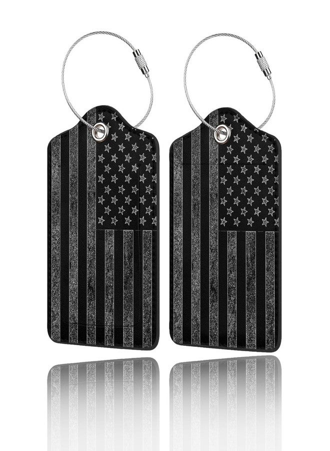 GACCAP 2 Pack Luggage Tags for Suitcase, Privacy Cover ID Label with Stainless Steel and Address Card for Travel Bag Backpack Cruise Ship Essentials Tag Men Boys - Black Grey American Flag - Image 1